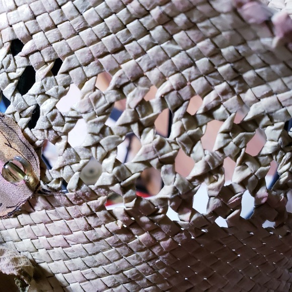 Vintage Scala Straw Hat Upcycled Painted beads, feathers - Picture 6 of 10